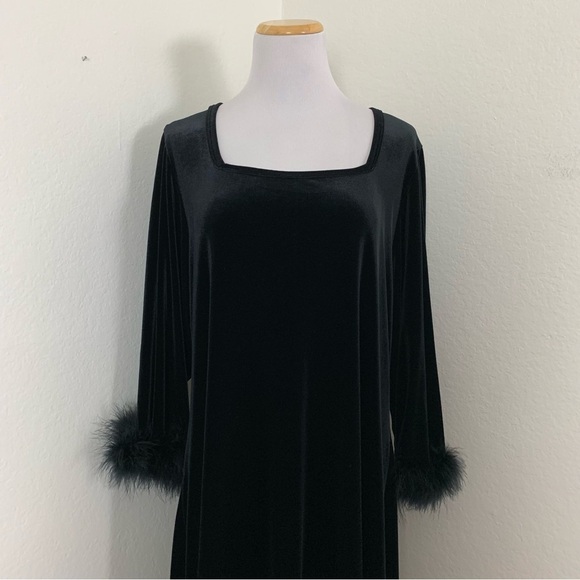 Vintage Susan Lawrence Velour Square Neck Dress Feather Cuffs Womens 3X Runs S - Picture 1 of 17